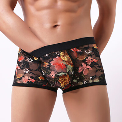 

Mens Sexy Low Rise Boxer Briefs Transparent Print Bulge Pouch Underwear Panties