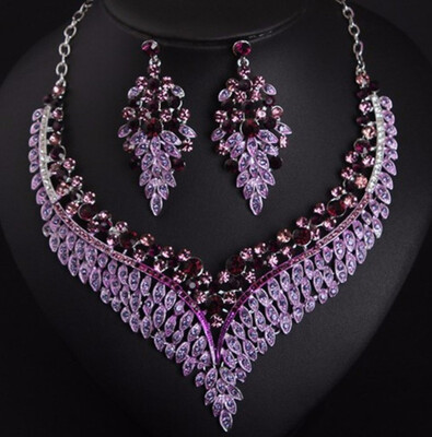 

new nice luxury fashion exaggerated crystal flashing diamond necklace earrings set dress party bride female accessories
