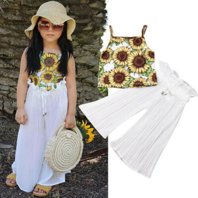 

2pcs Toddler Kids Baby Girl Sunflower Tops T-shirt Long Pants Outfits Set Summer
