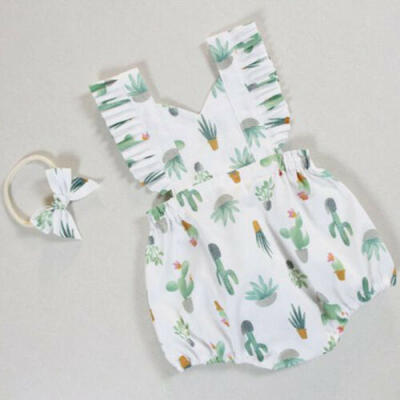 

Newborn Infant Baby Girl Cactus Romper Jumpsuit Bodysuit Headband Clothes Outfit