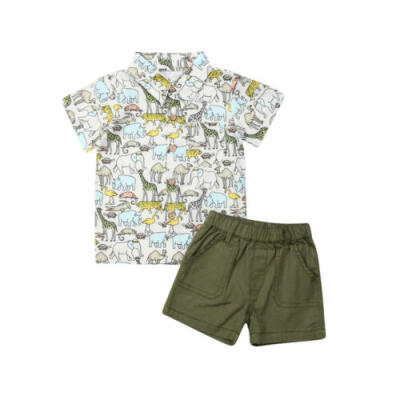 

Toddler Baby Boys Outfits Animal Printed T Shirt Tops Short Pants Suits 2PCS