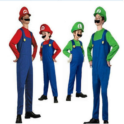 

Adult Kids Super Mario Costume Luigi Bros Plumber Brothers Fancy Dress 2017