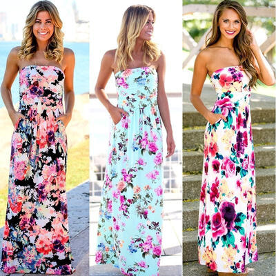 

Women&39s Summer Vintage Boho Long Maxi Evening Party Beach Dress Floral Sundress