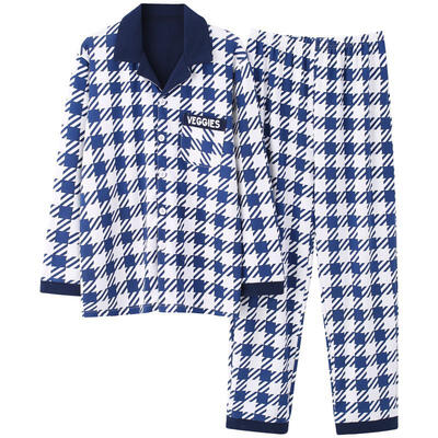 

Mens Knitted Cotton Plaid Pajamas Set Button Down Long Sleeve Thin Pajama With Pants For Autumn