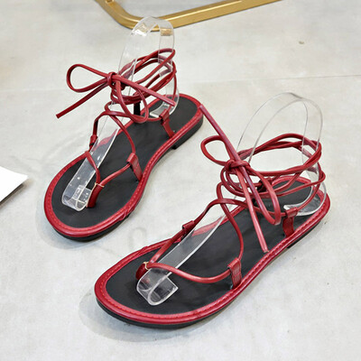 

Chic cross-tie sandals with toes&feet children summer Korean flat-soled Roman shoes