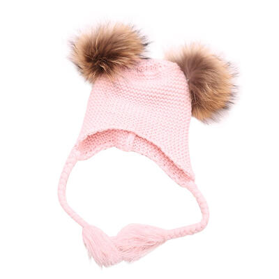 

Cute Kids Girls Solid Winter Warm Hat Pom Balls Cap Knitted Beanie Hats