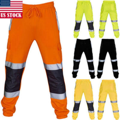 

Mens Safety Sweat Pants Hi Viz Vis Work Fleece Bottoms Jogging Trousers Joggers