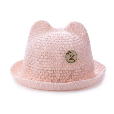 

Cute Cat Ear Baby Summer Straw Hats Breathable Beach Bucket Caps Sun Cap