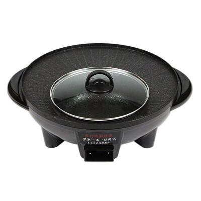 

220V Electric Hot Pot Leek BBQ One-piece Pan Bakeware Diameter 36cm Multi-function Teppanyaki Electric Barbecue Smokeless BBQ Chin
