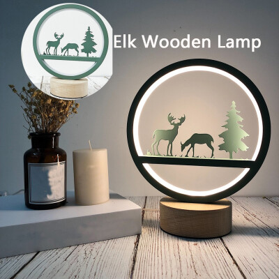 

Siaonvr Christmas Craft Decoration Elk Wooden Lamp Led Light Night Light Table Lamp