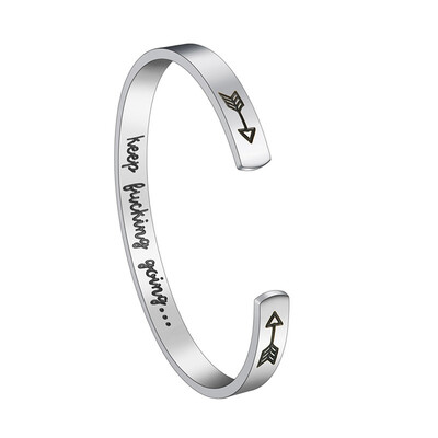 

Fashion Keep Going Stainless Steel Lettering Bracelet Metal Groove Adjustable Inspirational Cuff Bracelet