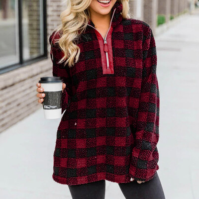 

Toponeto Women Winter Warm Coat Warm Short Furry Wool Jacket Lattice Cotton Outerwear