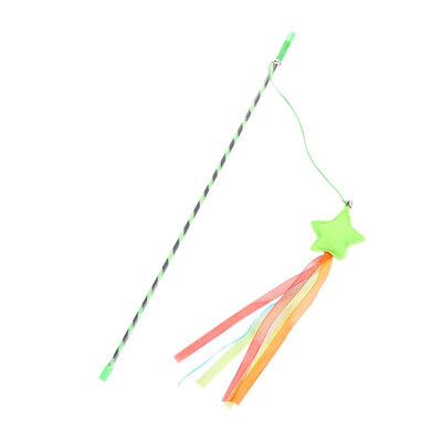 

Cat Teaser Wand Toy With Bell Interactive Pet Fishing Rod Plush Star Attachment With Colorful Ribbon Is Comfortable iIn Hands