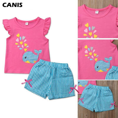 

Summer Baby Girls Clothes 2PCS Whale T-shirtShorts Boutique Outfit Toddler 0-5Y