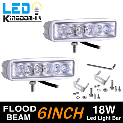 

2pcs 6" 18W LED Work Light Bar Flood Beam Offroad Driving Fog Lamp ATV SUV