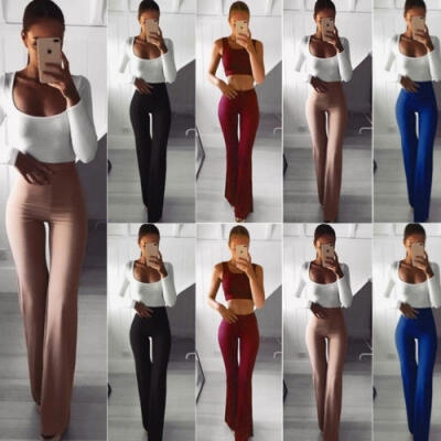 

Fashion New Plus Size Women Solid Color High Waist Wide Leg Flared Office Ladies Pants Stretch OL Trousers