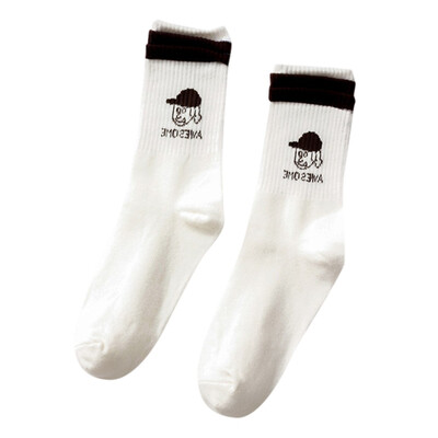 

Tailored Women Cartoon Print Color Stitching Gift Letter Funny Mid Calf Cotton Socks