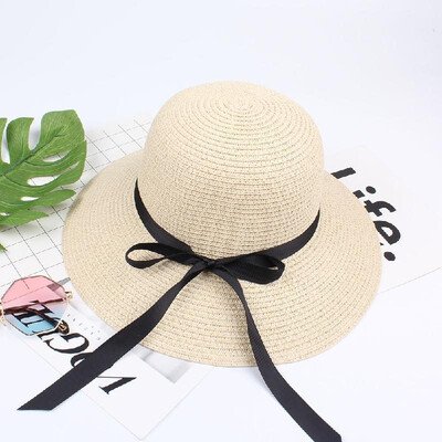 

Summer Women Straw Hat Ribbon Bow Wide Brim Sun Beach Cap Holiday Fedora Trilby Hat