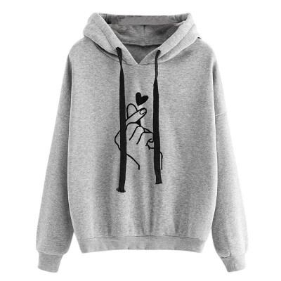 

Fashion Women Hoodie Sweatshirts Heart Finger Pattern Long Sleeve Casual Loose Pullover Hooded Tops