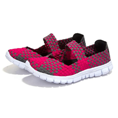

Summer Women Breathable Casual Running Weave Shoes Mixed Color Ladys Sneaker Mesh Fabric Flat Shoes