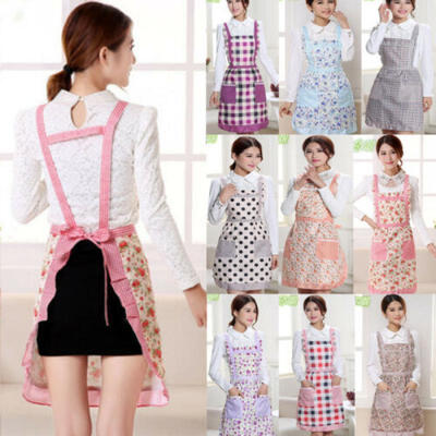 

Women Cooking Kitchen Restaurant Chef Adjustable Bib Apron Dress with Pocket