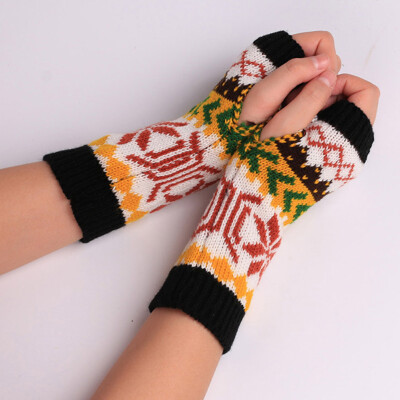 

1 Pair Christmas Winter Women Fashion Knitted Arm Finger less Gloves Women Warm Wrist Short Gloves Soft Mittens