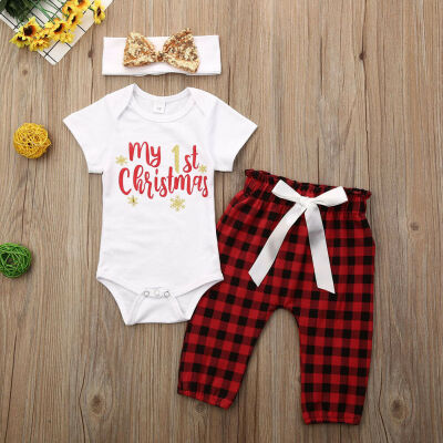 

New My First Christmas Baby Boy Girl Romper Bodysuit Pants Clothes Outfit 0-18M