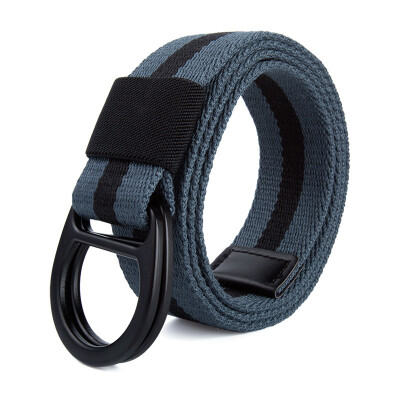 

Trend new stripe color Unisex belt Double ring buckle canvas Men belt fashion casual youth student belt