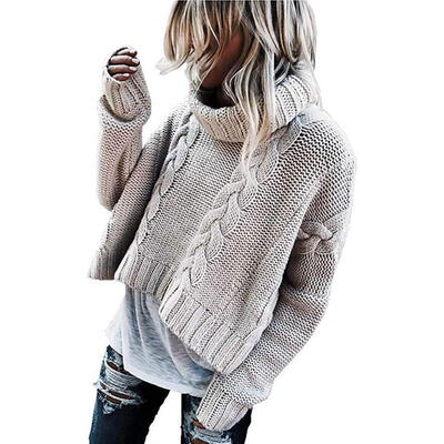 

Loalirando Pullover Women Winter Knitted Long Sleeve Turtleneck Crop Top Top Short Loose Warm