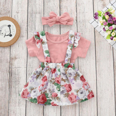 

Newborn Baby Girl Clothes Romper Solid TopsDress Belt Skirts 3Pcs Outfits Set