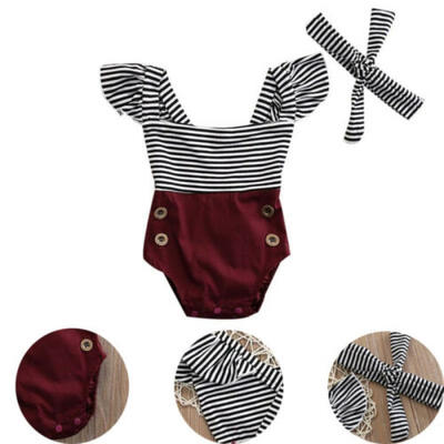 

2PCS Newborn Baby Girl Clothes Jumpsuit Romper Bodysuit Headband Outfits Set