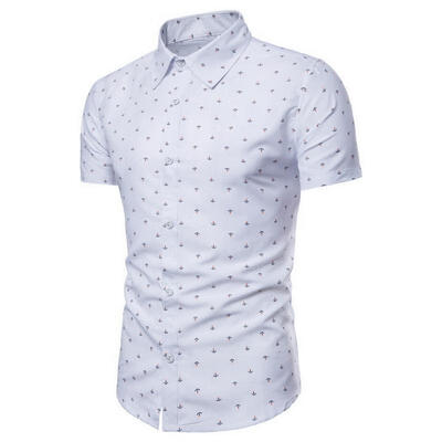 

2018 Spring Summer New Mens Anchor Printing Short-sleeved Shirts Fashion Youth Bottoming Shirt For Men -3XL