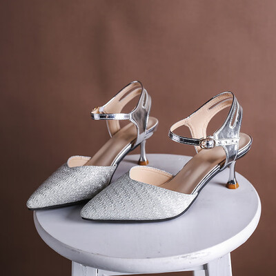 

Shoe women 2019 new shiny net red pointed hollow high-heeled single shoes with thin buckle womens shoes sandals women