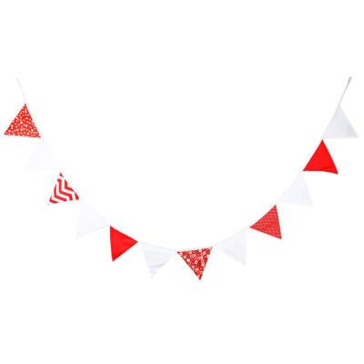 

12 Flags Red White Cotton Pennant Bunting Banner Decor Kids Birthday Party