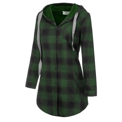 

Toponeto Women Plus Size Long Sleeve Plaid Print Ladies Thicken Hooded Button Long Coat