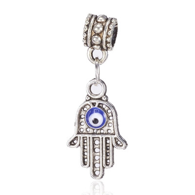 

Tibetan Style Alloy European Dangle Beads with Lampwork Hamsa HandHand of FatimaHand of Miriam Antique Silver 33mm