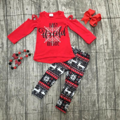 

UK Christmas Kids Baby Girl Clothes Off-Shoulder T-shirtLeggings Pants Outfits