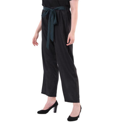 

Solid Color Chiffon Pants Women Belt Casual Loose Straight Leg Trousers