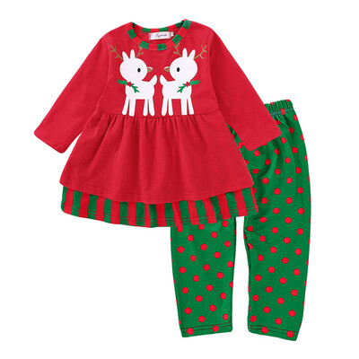 

Hot Christmas Costume Childrens Christmas Deer Skirt Set 2-piece Elk Print T-shirt Skirt Trousers Toddler Casual Outerwear