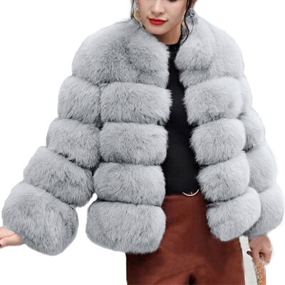 

Roseonmyhand Women Fashion Luxury Faux Fur Coat Stand Autumn Winter Warm Overcoat