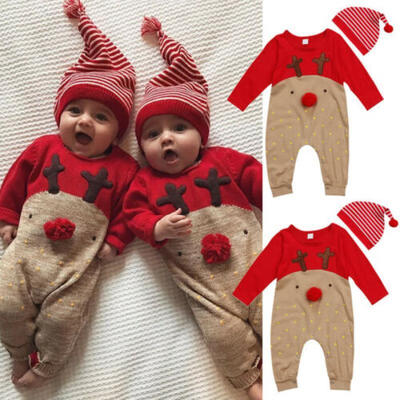 

UK Infant Baby Boys Girls Xmas Reindeer Romper Bodysuit Jumpsuit Clothes Outfits