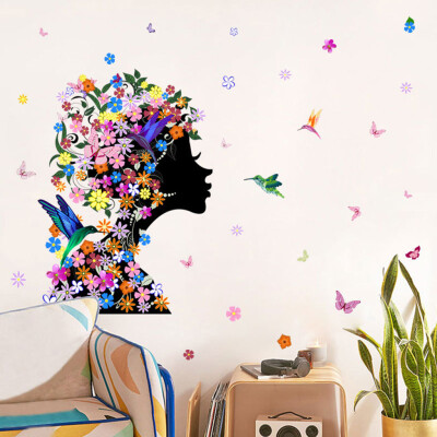 

〖Follure〗Cartoon Flower Butterfly Girl Eall Sticker Bedroom Study Background Wall Sticker