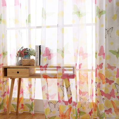 

Gobestart Butterfly Sheer Curtain Window Treatment Voile Drape Valance 1 Panel Fabric