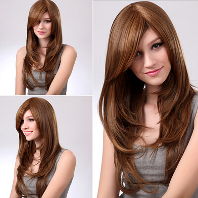 

〖Follure〗Fashion Synthetic Long Microvolume Brown Natural Hair Full Wigs Party Wigs