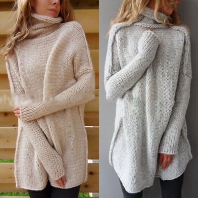 

Women Cowl Neck Loose Long Sleeve Fall Winter Oversize Sweater Jumper Shirt Tops