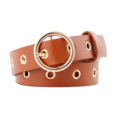 

Women Round Buckle Eyelets Adjustable Faux Leather Belt Jeans Pants Waistband
