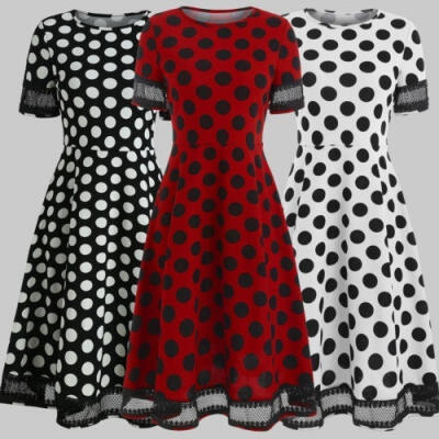 

Women´s Elegant Short Sleeve Polka Dot Swing Vintage Housewife Rockabilly Evening Party Dress