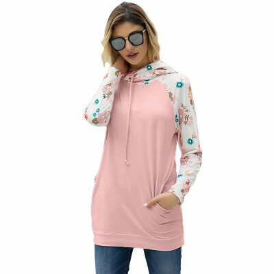 

Lace stitching long sleeve pullover hook womens hooded sweatshirt