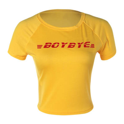 

Fashion Sexy Crop Tops Women Letters Print Short Sleeve O-Neck T-shirt