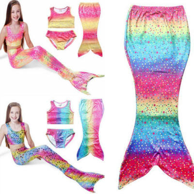 

Kid Girls Mermaid Tail With Monofin Swimwear Set Costumes Swimsuit Flippers